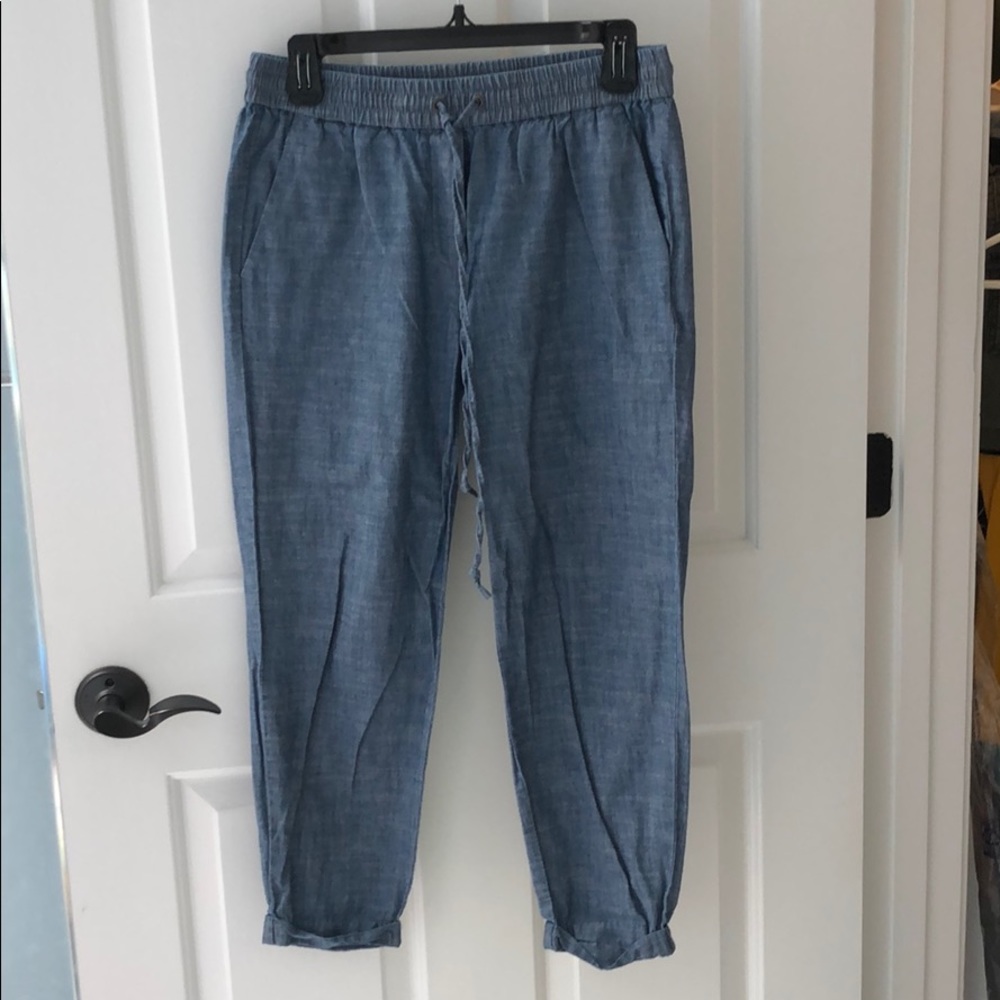 Chambray drawstring cropped pants